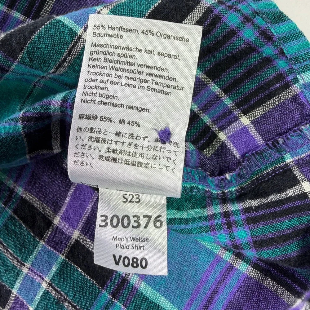 Outdoor Research Weisse Plaid Shirt Mens M Teal Purple Hemp Cotton S/S Button